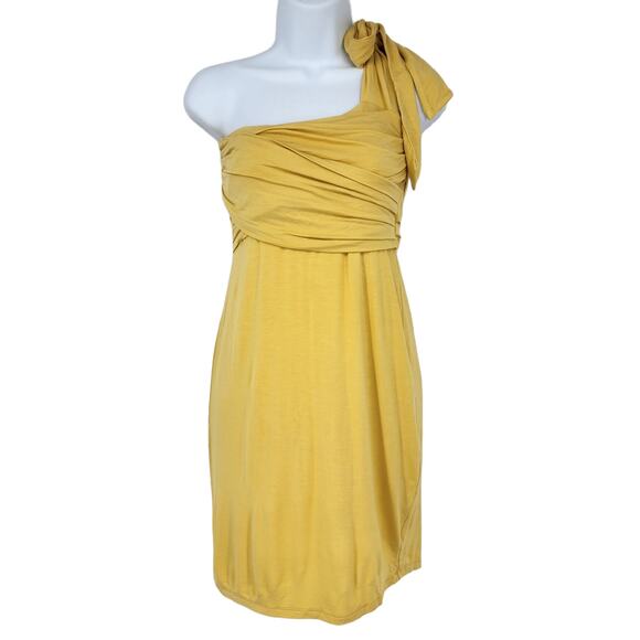 Lovers + Friends Tie One Shoulder Yellow Lillian Ruched Mini Dress Size Medium - Picture 2 of 6